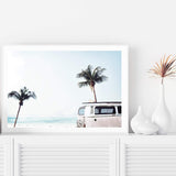 Beachside Kombi Van-The Paper Tree-beach,blue,boho,car,coastal,coastal palm,combi,combi van,hamptons,kombi,kombi van,landscape,ocean,palm,palm tree,pastel,premium art print,sea,van,wall art,Wall_Art,Wall_Art_Prints