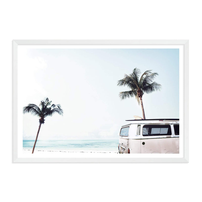 Beachside Kombi Van-The Paper Tree-beach,blue,boho,car,coastal,coastal palm,combi,combi van,hamptons,kombi,kombi van,landscape,ocean,palm,palm tree,pastel,premium art print,sea,van,wall art,Wall_Art,Wall_Art_Prints