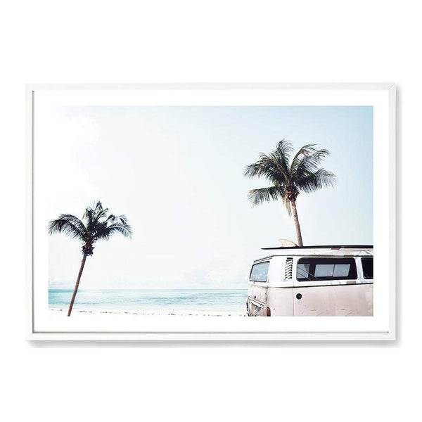 Beachside Kombi Van-The Paper Tree-beach,blue,boho,car,coastal,coastal palm,combi,combi van,hamptons,kombi,kombi van,landscape,ocean,palm,palm tree,pastel,premium art print,sea,van,wall art,Wall_Art,Wall_Art_Prints