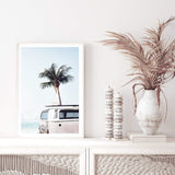 Kombi Coastal Palms-The Paper Tree-beach,blue,boho,car,coastal,coastal palm,combi,combi van,cream,hamptons,kombi,kombi van,ocean,palm,palm tree,pastel,portrait,premium art print,sea,van,wall art,Wall_Art,Wall_Art_Prints