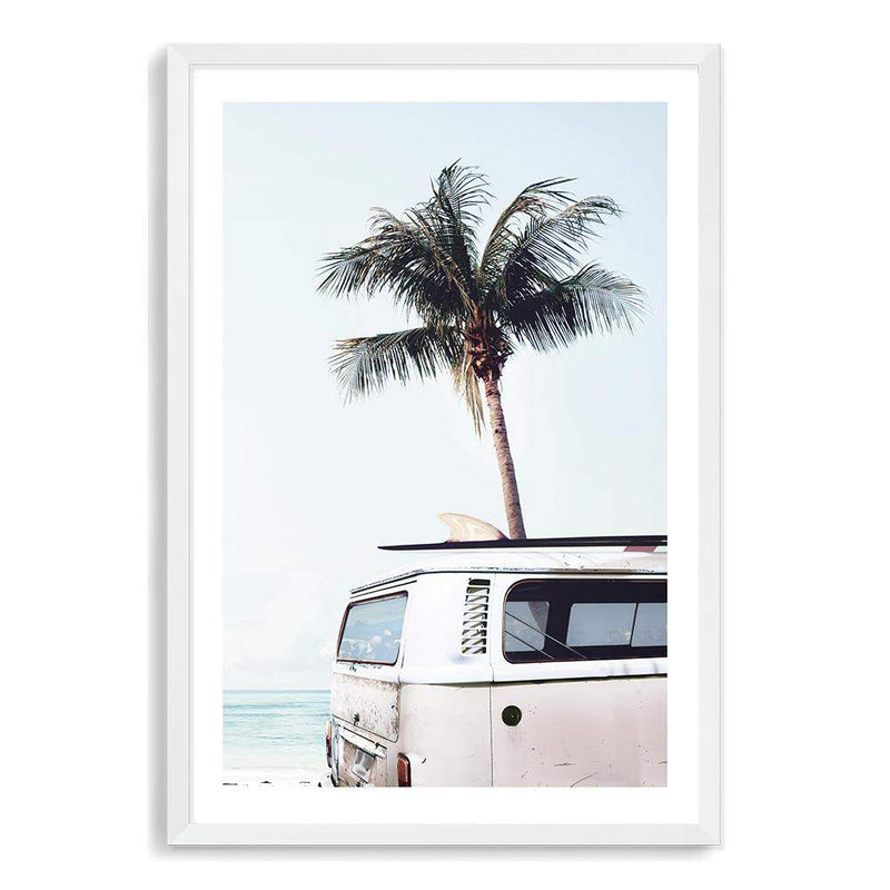 Kombi Coastal Palms-The Paper Tree-beach,blue,boho,car,coastal,coastal palm,combi,combi van,cream,hamptons,kombi,kombi van,ocean,palm,palm tree,pastel,portrait,premium art print,sea,van,wall art,Wall_Art,Wall_Art_Prints