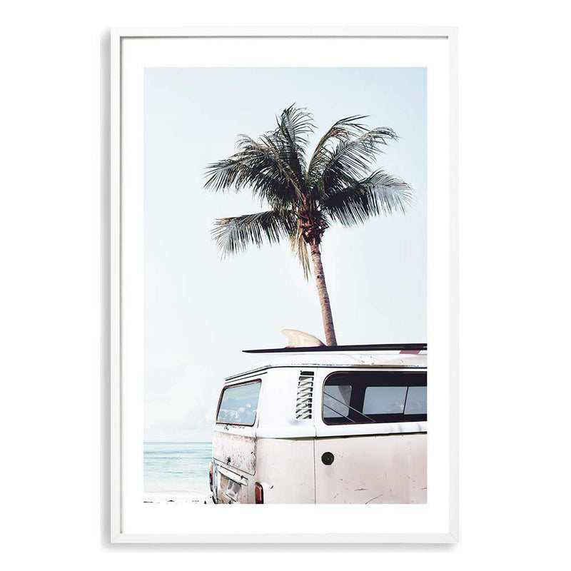 Kombi Coastal Palms-The Paper Tree-beach,blue,boho,car,coastal,coastal palm,combi,combi van,cream,hamptons,kombi,kombi van,ocean,palm,palm tree,pastel,portrait,premium art print,sea,van,wall art,Wall_Art,Wall_Art_Prints