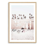 Coastal Surf Beach-The Paper Tree-beach,boho,bright,coast,coastal,day,hamptons,hawaii,light,neutral,palm,palm tree,pastel,peach,pink,portrait,premium art print,sky,surf,surf board,surfer,tropical,wall art,Wall_Art,Wall_Art_Prints