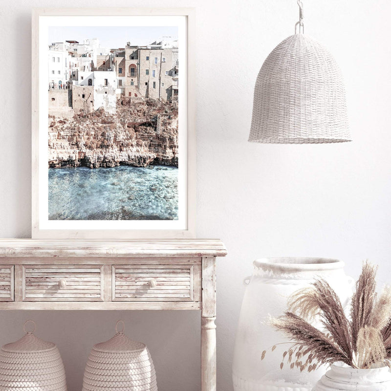 Amalfi Cliffs | Amalfi Coast-The Paper Tree-amalfi,amalfi city,amalfi coast,beach,blue,blue ocean,blue water,boho,clear ocean,clear water,coast,coastal,hamptons,italy,ocean,peach,portrait,premium art print,sea,seaside,travel,wall art,Wall_Art,Wall_Art_Prints,water