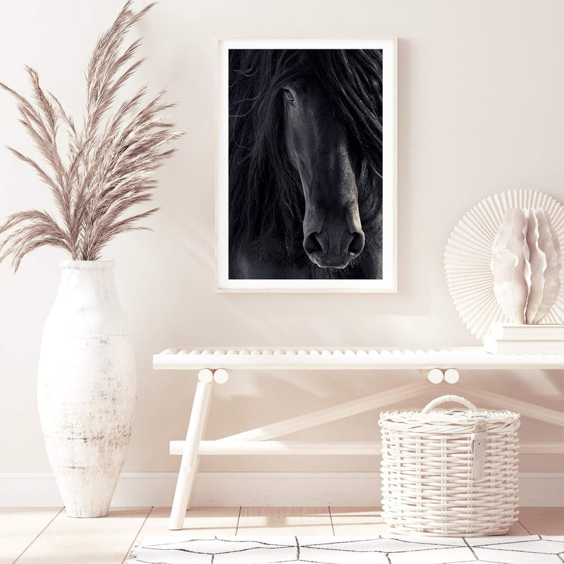 Black Stallion-The Paper Tree-animal,Artwork,black,black & white,black beauty,black horse,black stallion,framed print,horse,horses,monochrome,moroccan,morocco,portrait,premium art print,stallion,wall art,Wall_Art,Wall_Art_Prints