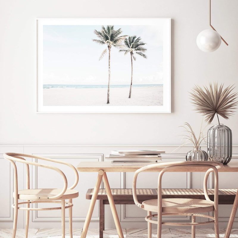 Palm Tree Beach-The Paper Tree-america,Art_Prints,Artwork,BEACH,beach entrance,beach path,beach scene,blue,boho,coastal,COASTAL ART,Designer,hamptons,landscape,neutral,PALM TREE,palm trees,path to beach,premium art print,surfers,travel,wall art,Wall_Art,Wall_Art_Prints