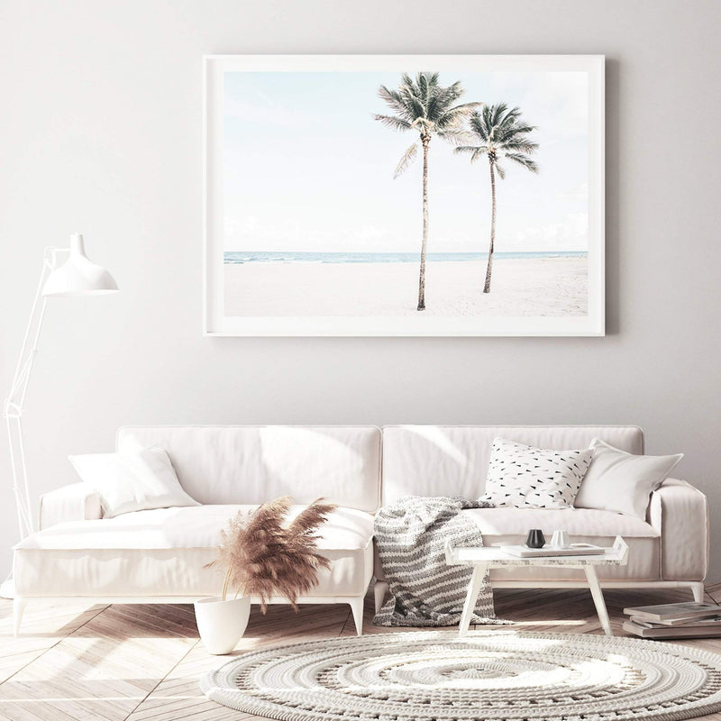 Palm Tree Beach-The Paper Tree-america,Art_Prints,Artwork,BEACH,beach entrance,beach path,beach scene,blue,boho,coastal,COASTAL ART,Designer,hamptons,landscape,neutral,PALM TREE,palm trees,path to beach,premium art print,surfers,travel,wall art,Wall_Art,Wall_Art_Prints