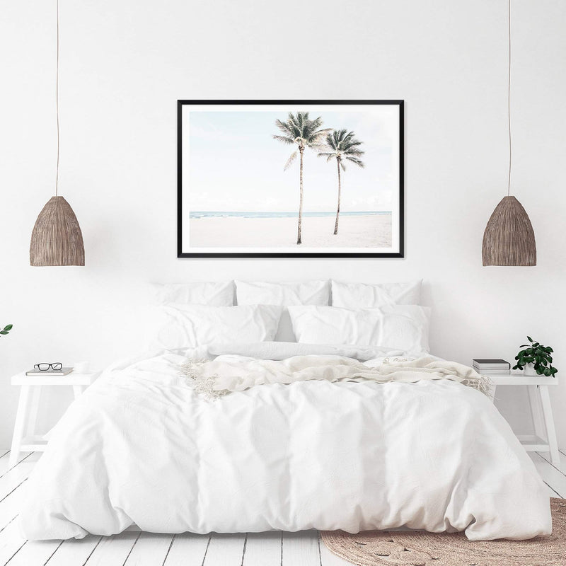 Palm Tree Beach-The Paper Tree-america,Art_Prints,Artwork,BEACH,beach entrance,beach path,beach scene,blue,boho,coastal,COASTAL ART,Designer,hamptons,landscape,neutral,PALM TREE,palm trees,path to beach,premium art print,surfers,travel,wall art,Wall_Art,Wall_Art_Prints