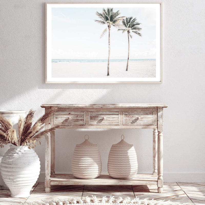 Palm Tree Beach-The Paper Tree-america,Art_Prints,Artwork,BEACH,beach entrance,beach path,beach scene,blue,boho,coastal,COASTAL ART,Designer,hamptons,landscape,neutral,PALM TREE,palm trees,path to beach,premium art print,surfers,travel,wall art,Wall_Art,Wall_Art_Prints