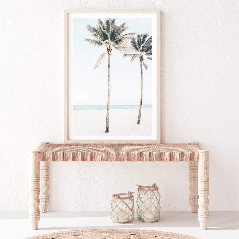 Palm Trees On The Beach-The Paper Tree-america,Art_Prints,Artwork,BEACH,beach entrance,beach path,beach scene,blue,boho,coastal,COASTAL ART,Designer,hamptons,neutral,PALM TREE,palm trees,path to beach,portrait,premium art print,surfers,travel,wall art,Wall_Art,Wall_Art_Prints