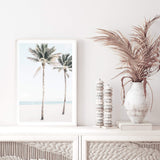 Palm Trees On The Beach-The Paper Tree-america,Art_Prints,Artwork,BEACH,beach entrance,beach path,beach scene,blue,boho,coastal,COASTAL ART,Designer,hamptons,neutral,PALM TREE,palm trees,path to beach,portrait,premium art print,surfers,travel,wall art,Wall_Art,Wall_Art_Prints