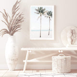 Palm Trees On The Beach-The Paper Tree-america,Art_Prints,Artwork,BEACH,beach entrance,beach path,beach scene,blue,boho,coastal,COASTAL ART,Designer,hamptons,neutral,PALM TREE,palm trees,path to beach,portrait,premium art print,surfers,travel,wall art,Wall_Art,Wall_Art_Prints