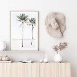 Palm Trees On The Beach-The Paper Tree-america,Art_Prints,Artwork,BEACH,beach entrance,beach path,beach scene,blue,boho,coastal,COASTAL ART,Designer,hamptons,neutral,PALM TREE,palm trees,path to beach,portrait,premium art print,surfers,travel,wall art,Wall_Art,Wall_Art_Prints