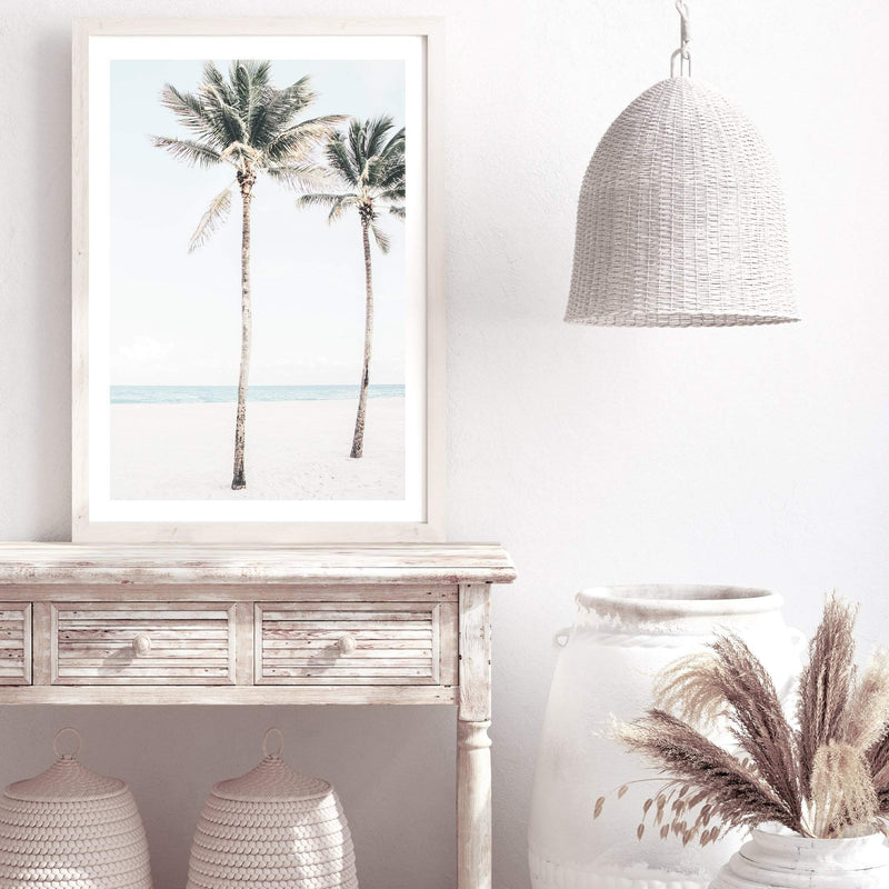 Palm Trees On The Beach-The Paper Tree-america,Art_Prints,Artwork,BEACH,beach entrance,beach path,beach scene,blue,boho,coastal,COASTAL ART,Designer,hamptons,neutral,PALM TREE,palm trees,path to beach,portrait,premium art print,surfers,travel,wall art,Wall_Art,Wall_Art_Prints