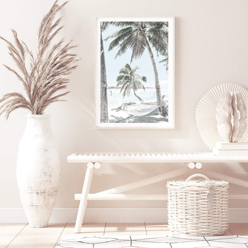 Beach Hammock-The Paper Tree-america,Art_Prints,Artwork,BEACH,beach entrance,beach path,beach scene,blue,boho,coastal,COASTAL ART,Designer,hamptons,neutral,PALM TREE,palm trees,path to beach,portrait,premium art print,surfers,travel,wall art,Wall_Art,Wall_Art_Prints