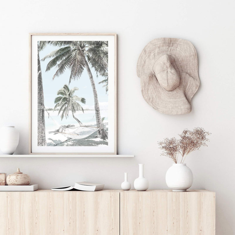 Beach Hammock-The Paper Tree-america,Art_Prints,Artwork,BEACH,beach entrance,beach path,beach scene,blue,boho,coastal,COASTAL ART,Designer,hamptons,neutral,PALM TREE,palm trees,path to beach,portrait,premium art print,surfers,travel,wall art,Wall_Art,Wall_Art_Prints