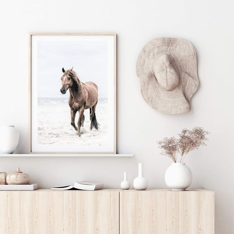 Horse on The Beach-The Paper Tree-animal,beach,boho,brown,brown horse,coastal,framed print,hamptons,horse,horse on the beach,horses,portrait,premium art print,stallion,TAN,wall art,Wall_Art,Wall_Art_Prints