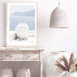 White Urn In Santorini-The Paper Tree-architecture,boho,buildings,city,europe,greece,greek,ocea,oia,portrait,pot,premium art print,santorini,travel,urn,view,wall art,Wall_Art,Wall_Art_Prints,water,white