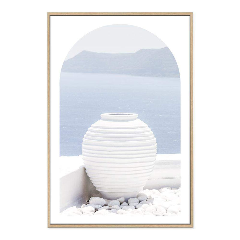 White Urn In Santorini (Arch)-The Paper Tree-architecture,boho,buildings,city,europe,greece,greek,ocea,oia,portrait,pot,premium art print,santorini,travel,urn,view,wall art,Wall_Art,Wall_Art_Prints,water,white