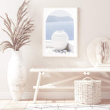 White Urn In Santorini (Arch)-The Paper Tree-architecture,boho,buildings,city,europe,greece,greek,ocea,oia,portrait,pot,premium art print,santorini,travel,urn,view,wall art,Wall_Art,Wall_Art_Prints,water,white