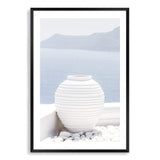 White Urn In Santorini-The Paper Tree-architecture,boho,buildings,city,europe,greece,greek,ocea,oia,portrait,pot,premium art print,santorini,travel,urn,view,wall art,Wall_Art,Wall_Art_Prints,water,white