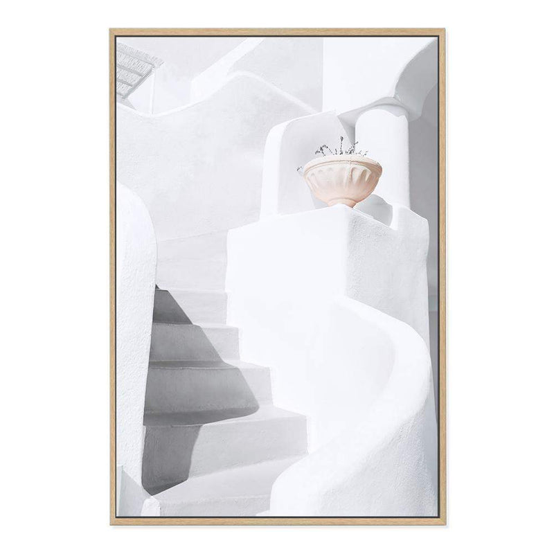 White stairs In Santorini-The Paper Tree-architecture,boho,buildings,city,europe,greece,greek,ocea,oia,portrait,pot,premium art print,santorini,travel,urn,view,wall art,Wall_Art,Wall_Art_Prints,water,white