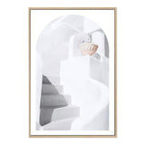 White stairs In Santorini (Arch)-The Paper Tree-architecture,boho,buildings,city,europe,greece,greek,ocea,oia,portrait,pot,premium art print,santorini,travel,urn,view,wall art,Wall_Art,Wall_Art_Prints,water,white