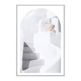 White stairs In Santorini (Arch)-The Paper Tree-architecture,boho,buildings,city,europe,greece,greek,ocea,oia,portrait,pot,premium art print,santorini,travel,urn,view,wall art,Wall_Art,Wall_Art_Prints,water,white