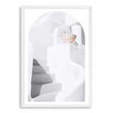 White stairs In Santorini (Arch)-The Paper Tree-architecture,boho,buildings,city,europe,greece,greek,ocea,oia,portrait,pot,premium art print,santorini,travel,urn,view,wall art,Wall_Art,Wall_Art_Prints,water,white