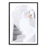 White stairs In Santorini (Arch)-The Paper Tree-architecture,boho,buildings,city,europe,greece,greek,ocea,oia,portrait,pot,premium art print,santorini,travel,urn,view,wall art,Wall_Art,Wall_Art_Prints,water,white