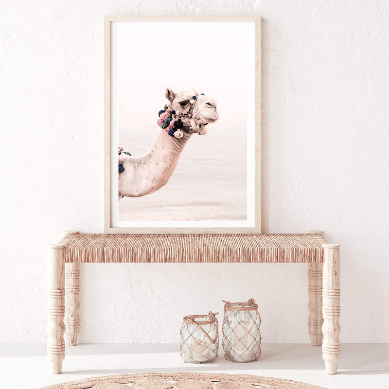 Camel In The Desert-The Paper Tree-Art_Prints,Artwork,boho,camel,desert,Designer,horizon,moroccan,morocco,neutral,pink,portrait,premium art print,wall art,Wall_Art,Wall_Art_Prints