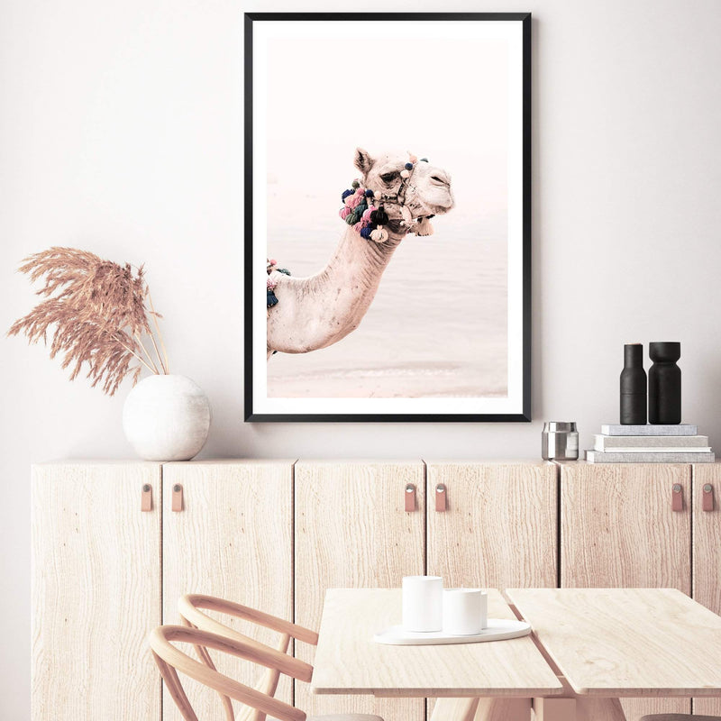 Camel In The Desert-The Paper Tree-Art_Prints,Artwork,boho,camel,desert,Designer,horizon,moroccan,morocco,neutral,pink,portrait,premium art print,wall art,Wall_Art,Wall_Art_Prints