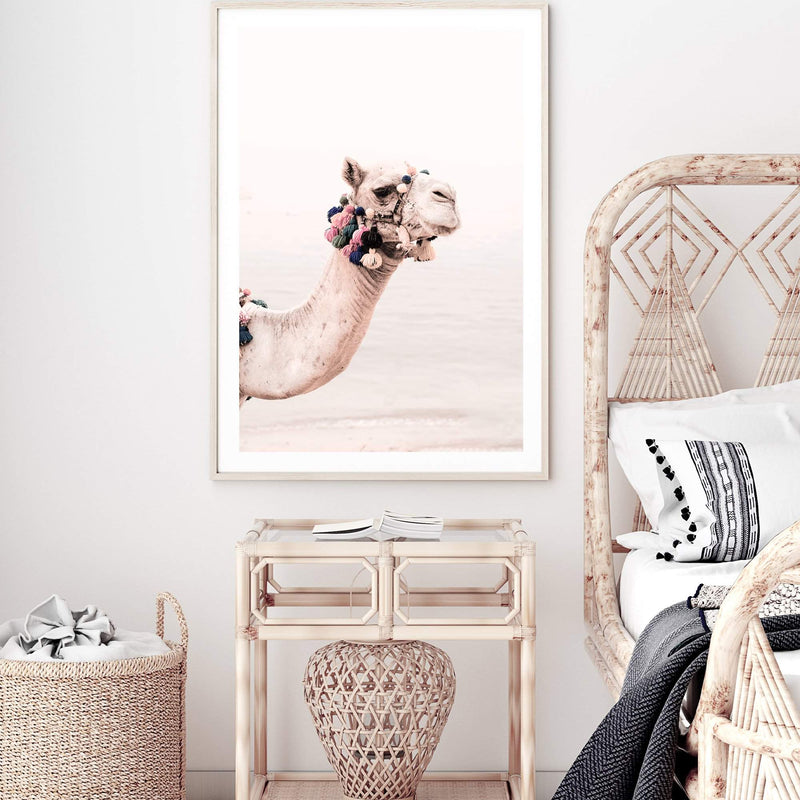 Camel In The Desert-The Paper Tree-Art_Prints,Artwork,boho,camel,desert,Designer,horizon,moroccan,morocco,neutral,pink,portrait,premium art print,wall art,Wall_Art,Wall_Art_Prints