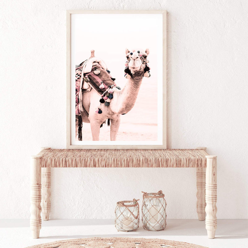 Peach Camel | Moroccan Boho-The Paper Tree-Art_Prints,Artwork,boho,boho camel,camel,desert,Designer,horizon,moroccan,morocco,neutral,peach,pink,portrait,premium art print,wall art,Wall_Art,Wall_Art_Prints