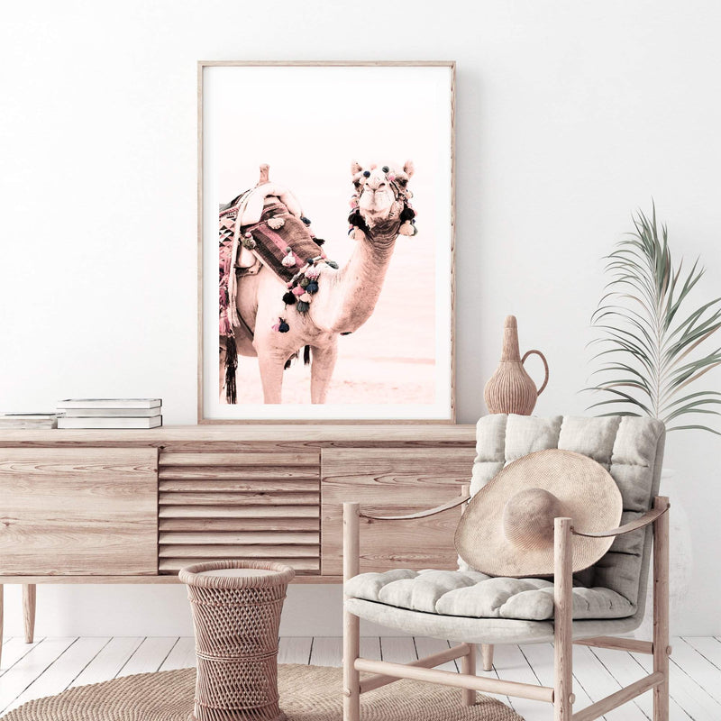 Peach Camel | Moroccan Boho-The Paper Tree-Art_Prints,Artwork,boho,boho camel,camel,desert,Designer,horizon,moroccan,morocco,neutral,peach,pink,portrait,premium art print,wall art,Wall_Art,Wall_Art_Prints