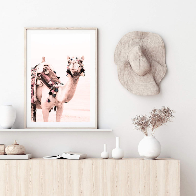 Peach Camel | Moroccan Boho-The Paper Tree-Art_Prints,Artwork,boho,boho camel,camel,desert,Designer,horizon,moroccan,morocco,neutral,peach,pink,portrait,premium art print,wall art,Wall_Art,Wall_Art_Prints