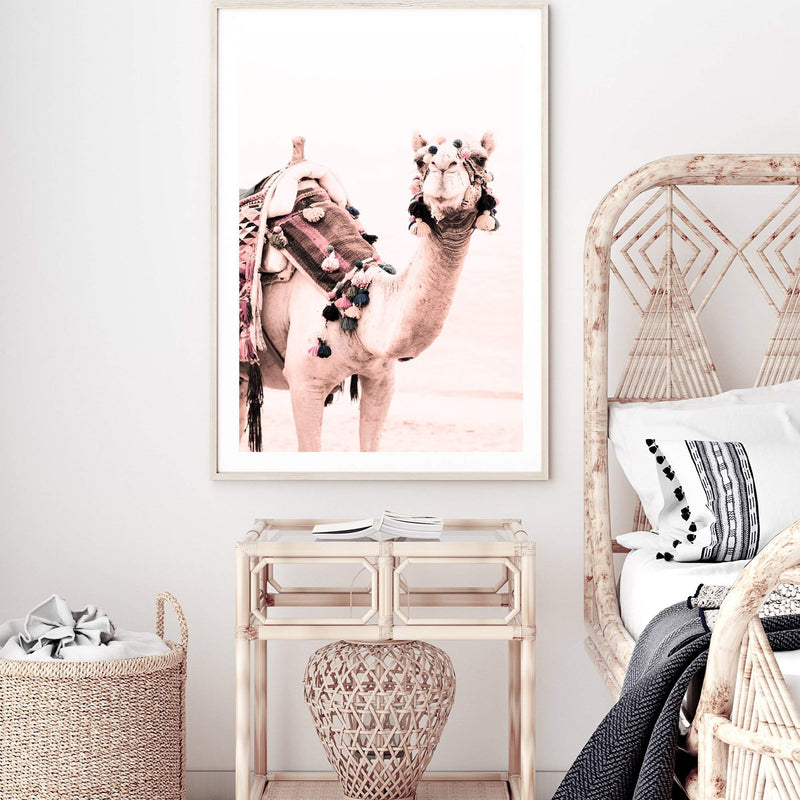 Peach Camel | Moroccan Boho-The Paper Tree-Art_Prints,Artwork,boho,boho camel,camel,desert,Designer,horizon,moroccan,morocco,neutral,peach,pink,portrait,premium art print,wall art,Wall_Art,Wall_Art_Prints