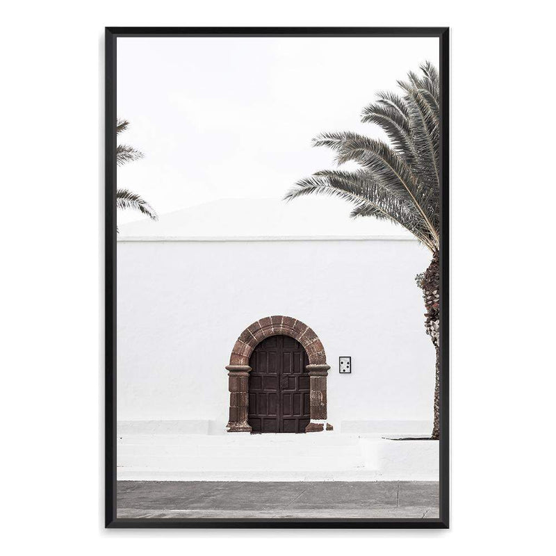 White Spanish Church-The Paper Tree-architecture,boho,building,church,hamptons,neutral,old building,palm,palm tree,portrait,premium art print,spain,spanish,travel,wall art,Wall_Art,Wall_Art_Prints,white