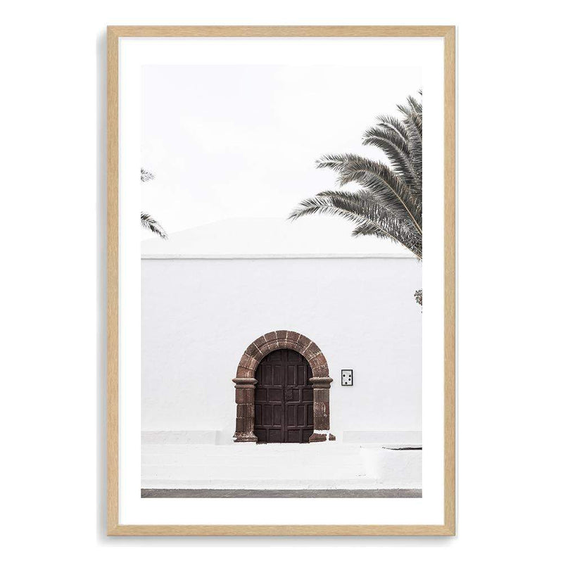 White Spanish Church-The Paper Tree-architecture,boho,building,church,hamptons,neutral,old building,palm,palm tree,portrait,premium art print,spain,spanish,travel,wall art,Wall_Art,Wall_Art_Prints,white