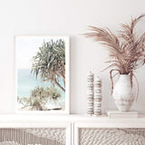 Byron Bay Bliss-The Paper Tree-Art_Prints,Artwork,BEACH,beach entrance,beach path,beach scene,blue,boho,coastal,COASTAL ART,Designer,green,hamptons,PALM TREE,palm trees,pandanus,path to beach,portrait,premium art print,surfers,travel,wall art,Wall_Art,Wall_Art_Prints