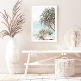 Byron Bay Bliss-The Paper Tree-Art_Prints,Artwork,BEACH,beach entrance,beach path,beach scene,blue,boho,coastal,COASTAL ART,Designer,green,hamptons,PALM TREE,palm trees,pandanus,path to beach,portrait,premium art print,surfers,travel,wall art,Wall_Art,Wall_Art_Prints