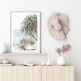 Byron Bay Bliss-The Paper Tree-Art_Prints,Artwork,BEACH,beach entrance,beach path,beach scene,blue,boho,coastal,COASTAL ART,Designer,green,hamptons,PALM TREE,palm trees,pandanus,path to beach,portrait,premium art print,surfers,travel,wall art,Wall_Art,Wall_Art_Prints