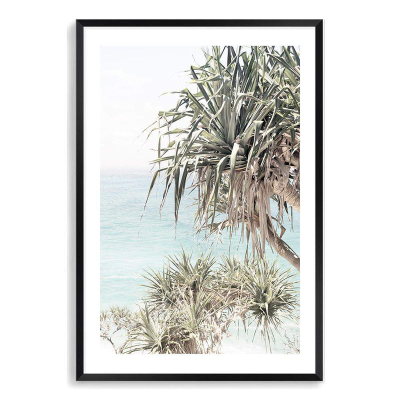 Byron Bay Bliss-The Paper Tree-Art_Prints,Artwork,BEACH,beach entrance,beach path,beach scene,blue,boho,coastal,COASTAL ART,Designer,green,hamptons,PALM TREE,palm trees,pandanus,path to beach,portrait,premium art print,surfers,travel,wall art,Wall_Art,Wall_Art_Prints