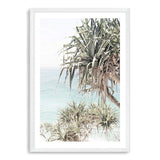 Byron Bay Bliss-The Paper Tree-Art_Prints,Artwork,BEACH,beach entrance,beach path,beach scene,blue,boho,coastal,COASTAL ART,Designer,green,hamptons,PALM TREE,palm trees,pandanus,path to beach,portrait,premium art print,surfers,travel,wall art,Wall_Art,Wall_Art_Prints