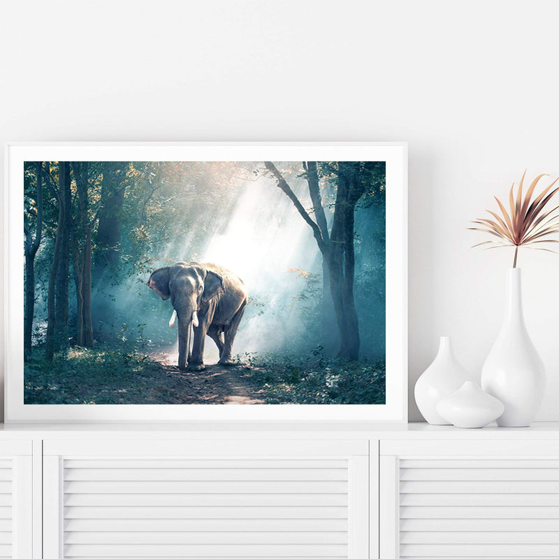 Elephant In The Jungle-The Paper Tree-animal,asia,elephant,elephants,forest,green,jungle,nature,portrait,premium art print,teal,wall art,Wall_Art,Wall_Art_Prints