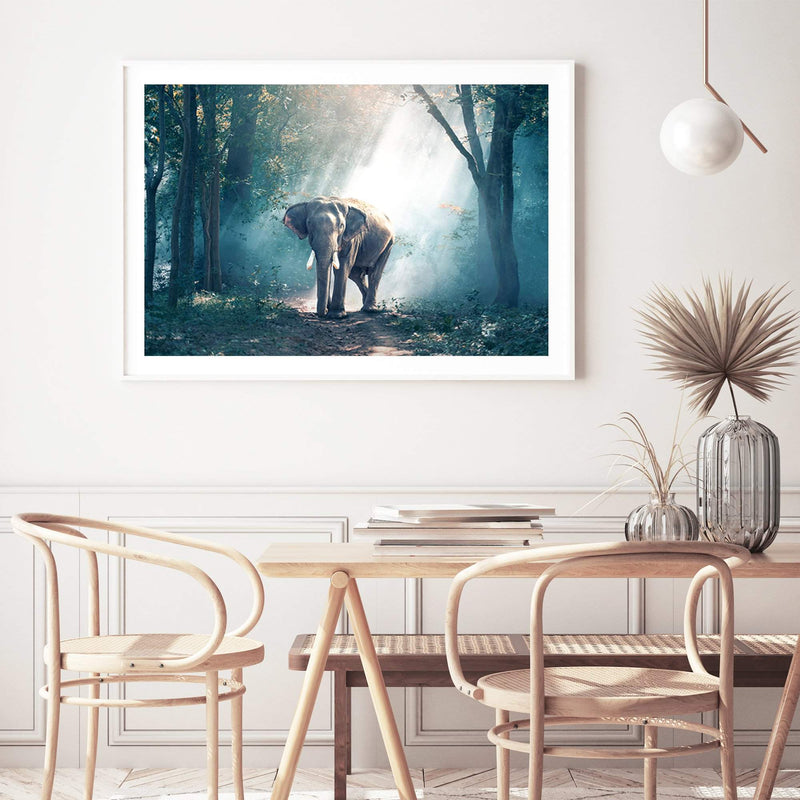 Elephant In The Jungle-The Paper Tree-animal,asia,elephant,elephants,forest,green,jungle,nature,portrait,premium art print,teal,wall art,Wall_Art,Wall_Art_Prints