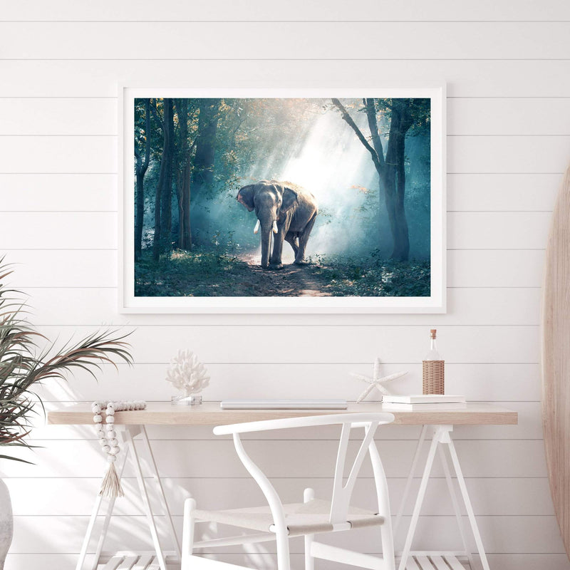 Elephant In The Jungle-The Paper Tree-animal,asia,elephant,elephants,forest,green,jungle,nature,portrait,premium art print,teal,wall art,Wall_Art,Wall_Art_Prints