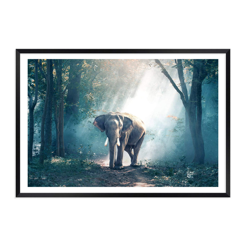 Elephant In The Jungle-The Paper Tree-animal,asia,elephant,elephants,forest,green,jungle,nature,portrait,premium art print,teal,wall art,Wall_Art,Wall_Art_Prints