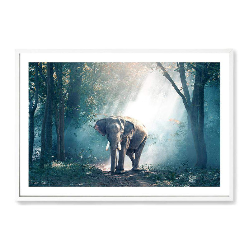 Elephant In The Jungle-The Paper Tree-animal,asia,elephant,elephants,forest,green,jungle,nature,portrait,premium art print,teal,wall art,Wall_Art,Wall_Art_Prints