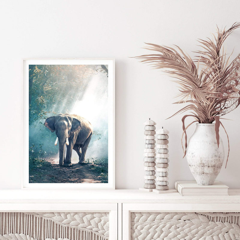 Jungle Elephant-The Paper Tree-animal,asia,elephant,elephants,forest,green,jungle,nature,portrait,premium art print,teal,wall art,Wall_Art,Wall_Art_Prints